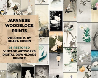 Ohara Koson Volume 2 Woodblock Prints Printable Wall Art Bundle | Vintage Birds, Fish, Flowers, Botanical Digital Download Commercial Use