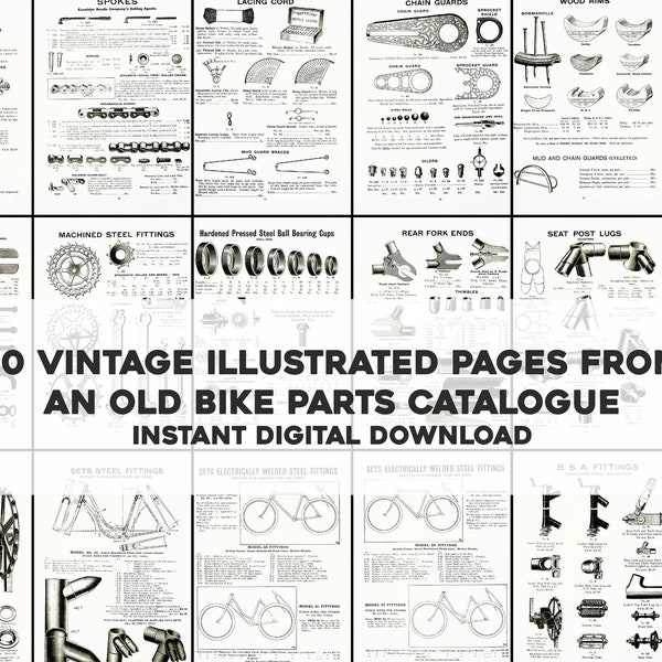 60 Pages from an Old Bike Catalogue Illustrations | Image Bundle/Printable Wall Art | Instant Digital Download | Commercial Use 1