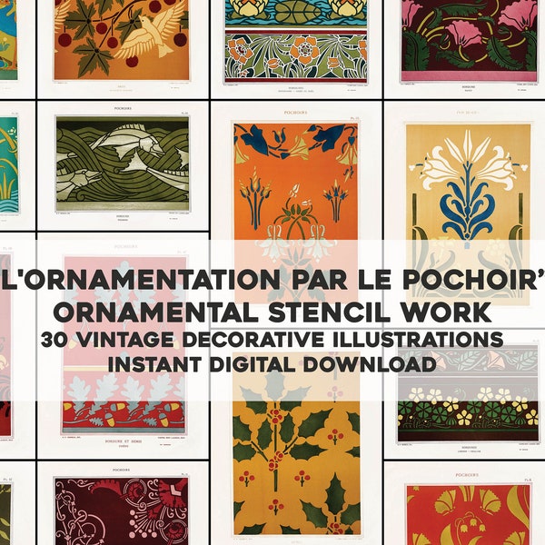 30 Simple Ornamental Designs Patterns Art Deco Nouveau | HQ Image Bundle Printable Wall Art | Instant Digital Download Commercial Use