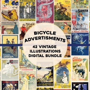 Anuncios de ciclismo de bicicleta vintage / Paquete de imágenes HQ Arte de pared imprimible / Anuncios de póster gráfico de revista Descarga digital instantánea Uso comercial