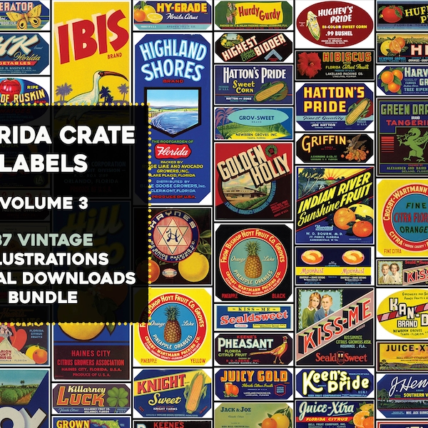 Vintage Citrus and Vegetable/Produce/Farm Crate Labels Vol 3. 1930's - 1950's | High Res Image Bundle | Digital Download Commercial Use
