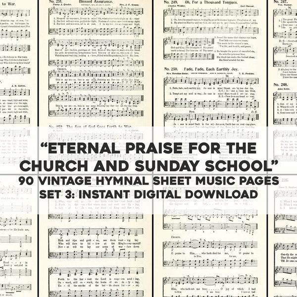 90 Hymn Pages from an Old 1917 Hymnal, Restored Vintage Sheet Music | Printable Wall Art Bundle | Instant Digital Download Commercial Use 3