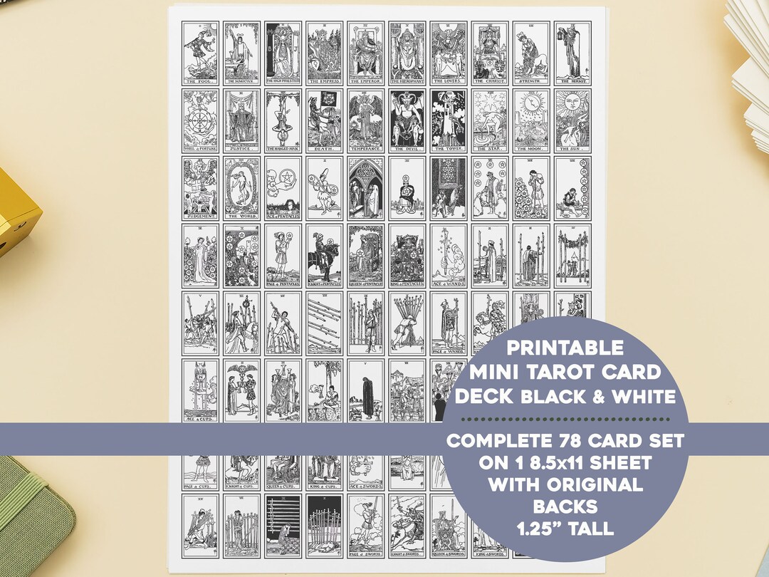 Printable Mini Tarot Card Full Deck Black &amp; White | 8.5x11 Sheet ...