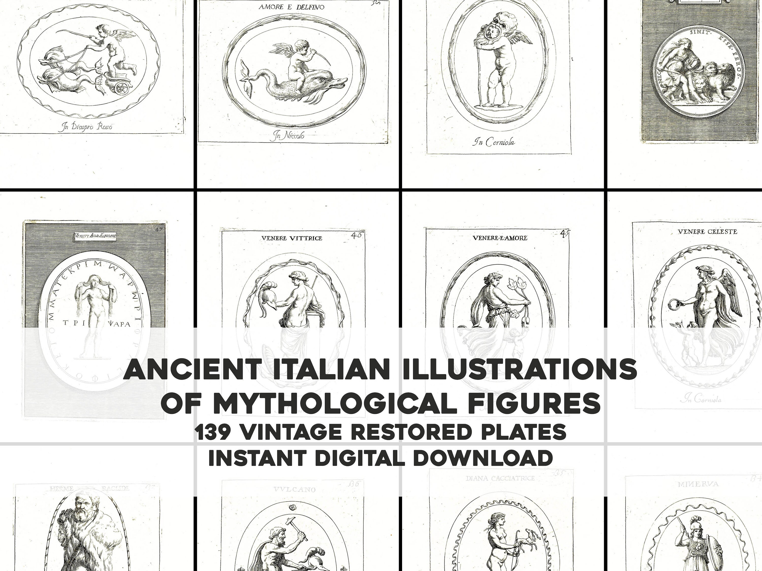 Ancient Figure Gems 139 Images | 1600's Image Resource Bundle | Instant Digital Download Commercial Use