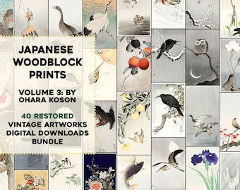 Ohara Koson Volume 3 Woodblock Prints Printable Wall Art Bundle | Vintage Birds, Fish, Flowers, Botanical Digital Download Commercial Use