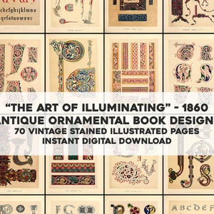 70 Historische Buchzierdesign Illustrationen | Vintage Bunt Bild Bündel | Sofortiger digitaler Download | Kommerzielle Nutzung