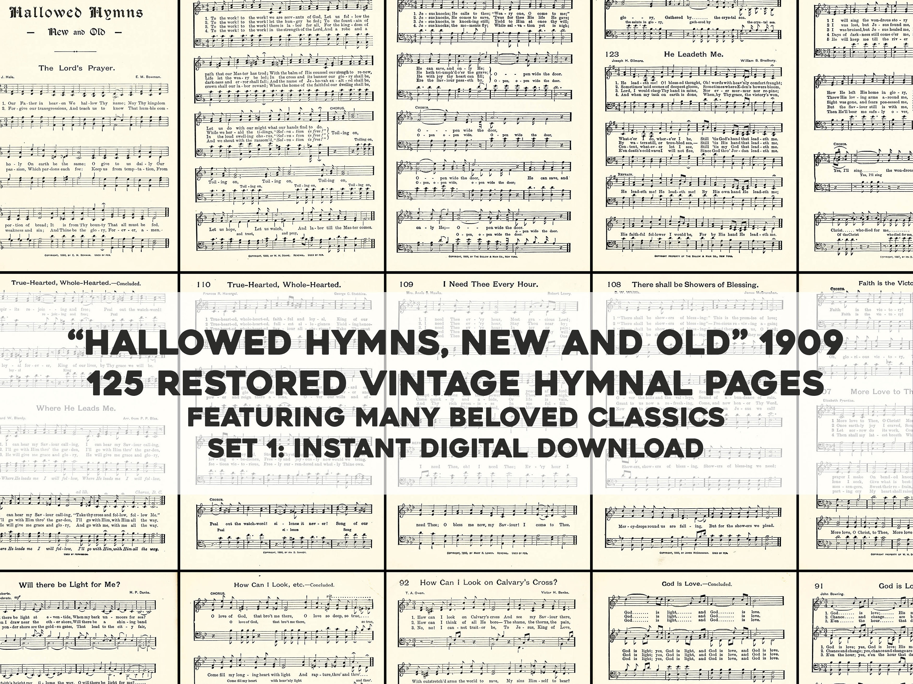 125 Hymn Pages from an Old 1909 Hymnal, Restored Vintage Sheet Music | Printable Wall Art Bundle | Instant Digital Download Commercial Use 1