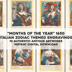 10 italienische Sternzeichen / Monat des 17.Jahrhunderts Bilder | IQ Restaurierte Vintage Image Bundle Ressourcen | Sofortiger digitaler Download für kommerzielle Nutzung