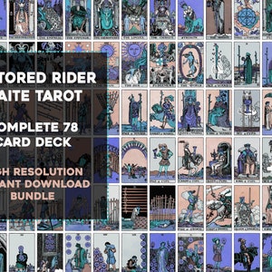 Complete Set Dusk Rider Waite Smith Tarot Card Deck | High Resolution Image Bundle Instant Download | Printable Wall Art Collage Kit