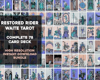 Complete Set Dusk Rider Waite Smith Tarot Card Deck | High Resolution Image Bundle Instant Download | Printable Wall Art Collage Kit