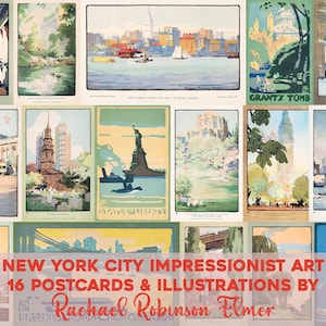 New York City Impressionist Illustrationen druckbare Wand Kunst Bundle Vintage NYC Postkarte Tourismus Liberty digitaler Download Kommerzielle Nutzung