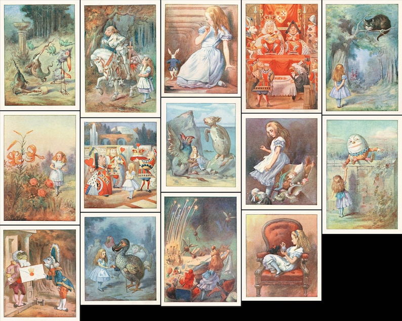 14 Color Illustrations Alice in Wonderland & Through the - Etsy