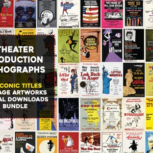 58 Old Theater Production Lithographs Image Bundle Printable Wall Art Collage Instant Digital Download Commercial Use play musical poster