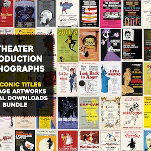 58 Old Theater Production Lithographs Image Bundle Printable Wall Art Collage Instant Digital Download Commercial Use play musical poster