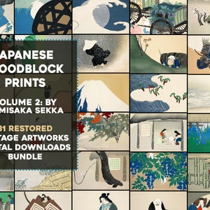 Kamisaka Sekka Volume 2 Woodblock Prints Printable Wall Art Bundle Vintage Samurai, Flowers, Botanical Digital Download Commercial Use