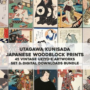 45 Japanese Woodblock Prints Kunisada Kabuki Samurai | HQ Image Bundle Printable Wall Art | Instant Digital Download Commercial Use 3