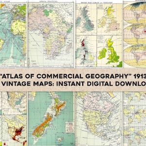 30 coole Vintage Land- & Weltkarten, Karten von 1913 Atlas | Bild/druckbare Wandkunst Bundle | Sofortiger digitaler Download Kommerzielle Nutzung