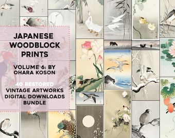Ohara Koson Volume 6 Woodblock Prints Printable Wall Art Bundle | Vintage Birds, Fish, Flowers, Botanical Digital Download Commercial Use