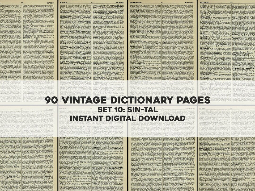 90 Vintage English Dictionary Pages Set 10 SIN-TAL | HQ Image Resource ...