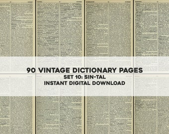 90 Vintage English Dictionary Pages Set 10 SIN-TAL  | HQ Image Resource Bundle | Instant Digital Download Commercial Use