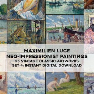 25 belas pinturas neo-impressionistas de Maximilien Luce | Pacote de imagens de arte de parede para impressão | Download digital instantâneo para uso comercial 4