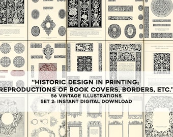 56 Historic Book Printing Cover Designs & Borders Illustrations | Vintage Image Bundle | Instant Digital Download | Commercial Use 2