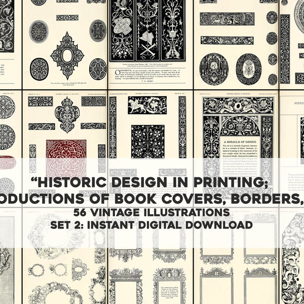 56 Historic Book Printing Cover Designs & Borders Illustrations | Vintage Image Bundle | Instant Digital Download | Commercial Use 2