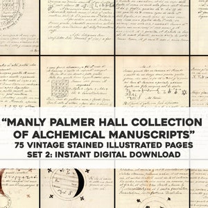 Manoscritti alchimisti 75 immagini esoteriche scritte a mano Set 2 / Pacchetto immagini restaurate HQ/Arte da parete stampabile/Download digitale istantaneo