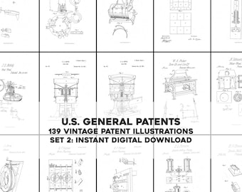 139 Assorted Restored Patents Drawings Set 2 | HQ Image Bundle Printable Wall Art | Instant Digital Download Physical Commercial Use