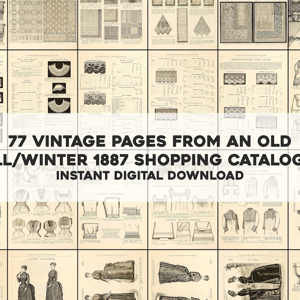 77 Pages from Vintage Illustrated Catalogue Shopping Guide | Image Bundle/Printable Wall Art | Instant Digital Download | Commercial Use