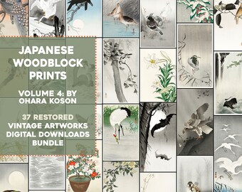 Ohara Koson Volume 4 Woodblock Prints Printable Wall Art Bundle | Vintage Birds, Fish, Flowers, Botanical Digital Download Commercial Use