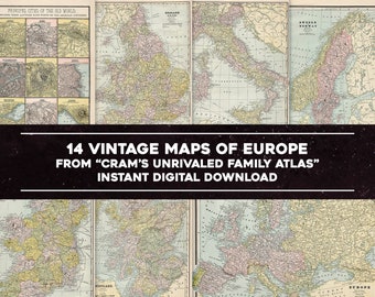 14 Vintage Maps of European Countries 1889 Family World Atlas | HQ Image/Printable Wall Art Bundle | Instant Digital Download Commercial Use