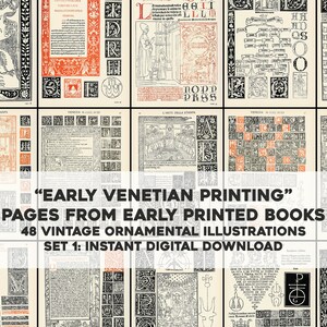 48 Ilustraciones de diseños ornamentales de libros históricos / Paquete de imágenes manchadas vintage / Descarga digital instantánea / Conjunto de uso comercial 1