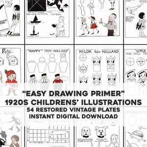 Leuke en schattige tekenfilmillustraties uit de jaren 1920 | 54 vintage afbeeldingbundel afdrukbare muurkunst | Directe digitale download, commercieel gebruik