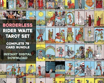 Borderless Rider Waite Smith Full Tarot Deck 78 Cards Instant Download Complete High Resolution Image Bundle | Collage Kit Digital Printable