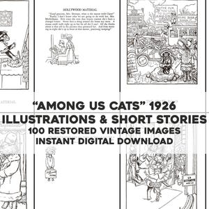 100 głupich ilustracji kotów i opowiadań | Kolorowanki z papieru do rękodzieła artystycznego w stylu vintage | Natychmiastowe pobieranie cyfrowe do użytku komercyjnego