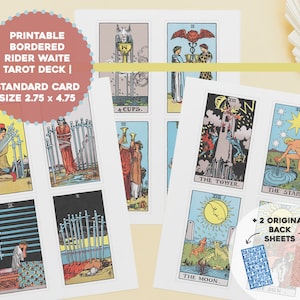 Bordure blanche imprimable Rider Waite Smith Tarot Card Deck Taille standard | 2,75x4,75 sur 8,5x11 | Téléchargement numérique instantané de 2 dos originaux