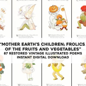 87 jolies illustrations de fruits et légumes des enfants de la Terre | Lot d'images vintage restaurées | Téléchargement numérique instantané Utilisation commerciale