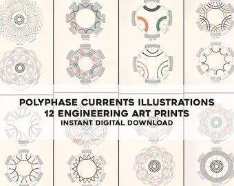 12 Cool Polyphase Current Illustrations Patents | HQ Image Bundle Printable Wall Art | Instant Digital Download Physical Commercial Use