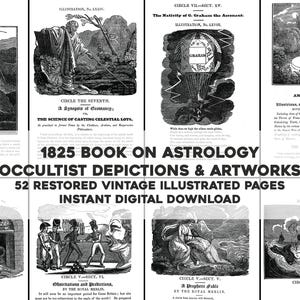 Páginas de livros de astrologia do século XIX | 52 páginas ocultas restauradas | Recurso de pacote de imagens vintage | Download digital instantâneo Uso comercial