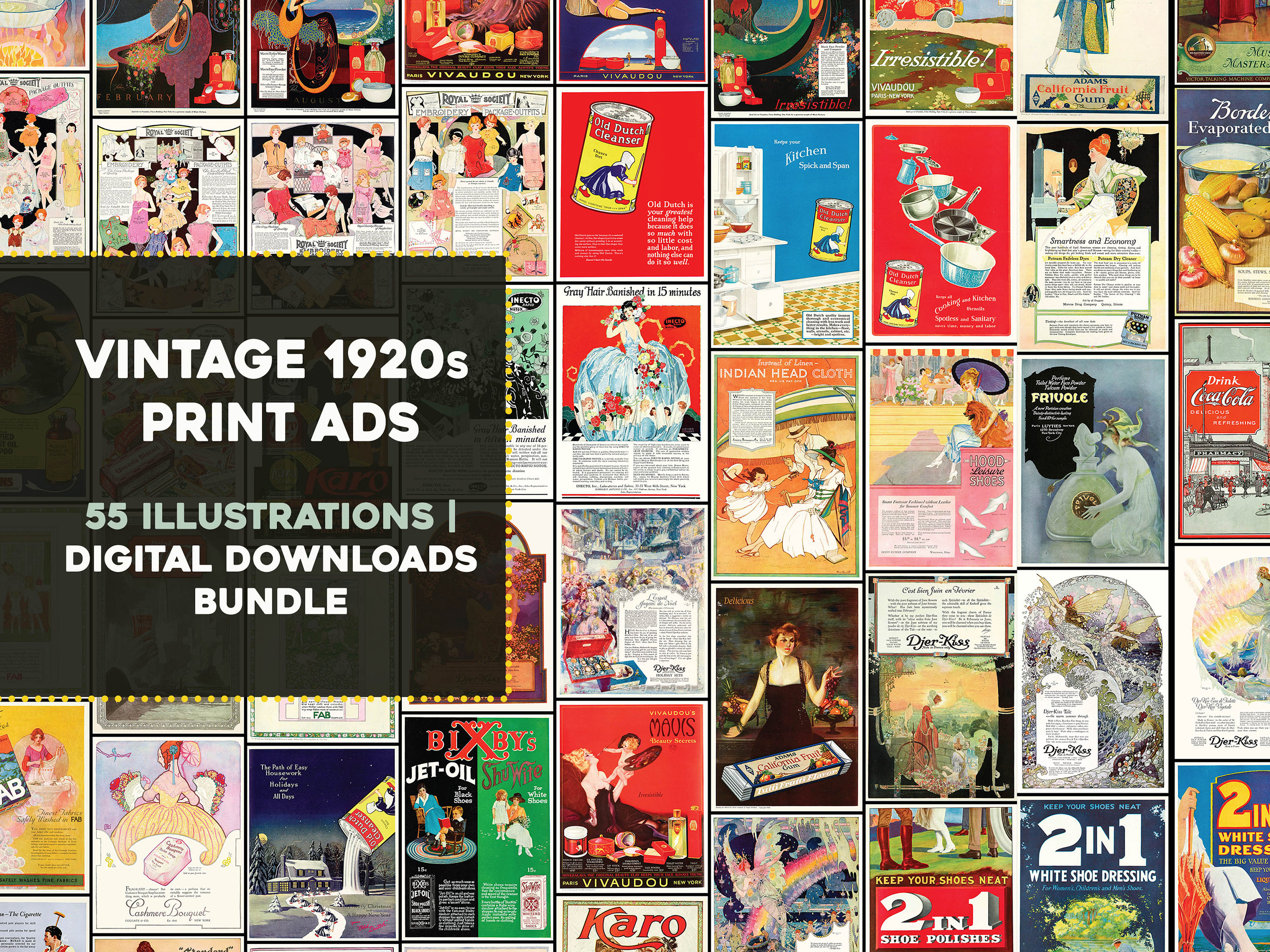55 Awesome Vintage 1920s Print Advertisements | High Res Image Bundle | Digital Download Commercial Use | Ephemera Junk Journal Scrapbook