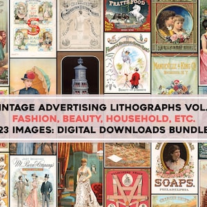 23 Vintage 1800s Lithograph Print Advertisements Vol. 5 Fashion and Household | High Res Image Bundle | Digital Download Commercial Use