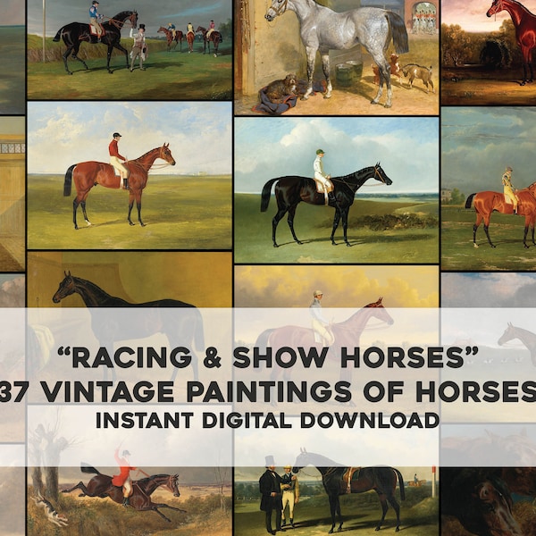 37 Vintage Race & Show Horse Equestrian Paintings | Image Bundle Printable Wall Art | Instant Digital Download | Equine Horseback Riding