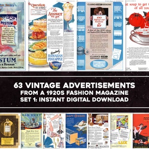 63 Fantastische Vintage 1920er Jahre Print Anzeigen | HQ Image Bundle | Digitaler Download Kommerzielle Nutzung | Ephemera Junk Journal Scrapbook 1