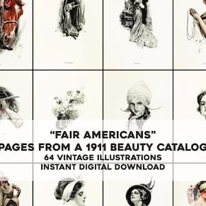 Ilustracje katalogu 20th Century Beauty | 64 obrazy Vintage Color & BW w pakiecie do druku | Natychmiastowe pobieranie cyfrowe do użytku komercyjnego