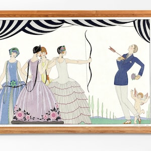 ¡Visez au coeur, bellas damas! Cartel francés vintage de George Barbier / Arte de pared imprimible único / Art Nouveau 1920s Deco Descarga digital