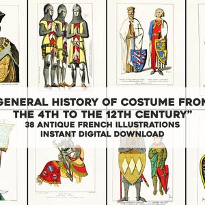 Histoire des costumes | Lot de 38 images restaurées HQ restaurées Art mural imprimable | Téléchargement numérique instantané Utilisation commerciale