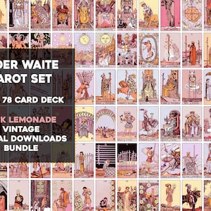Set completo Mazzo di carte dei tarocchi Pink Lemonade Rider Waite Smith / Pacchetto di immagini ad alta risoluzione Kit di collage di arte da parete stampabile con download istantaneo