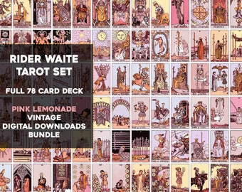 Complete Set Pink Lemonade Rider Waite Smith Tarot Card Deck | High Resolution Image Bundle Instant Download Printable Wall Art Collage Kit