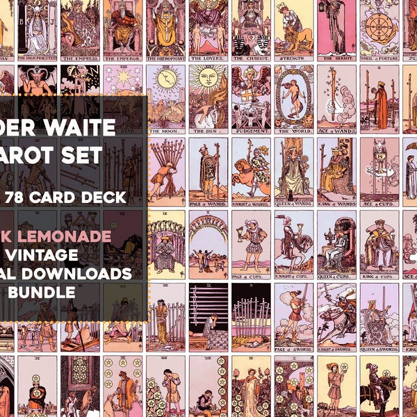 Complete Set Pink Lemonade Rider Waite Smith Tarot Card Deck | High Resolution Image Bundle Instant Download Printable Wall Art Collage Kit